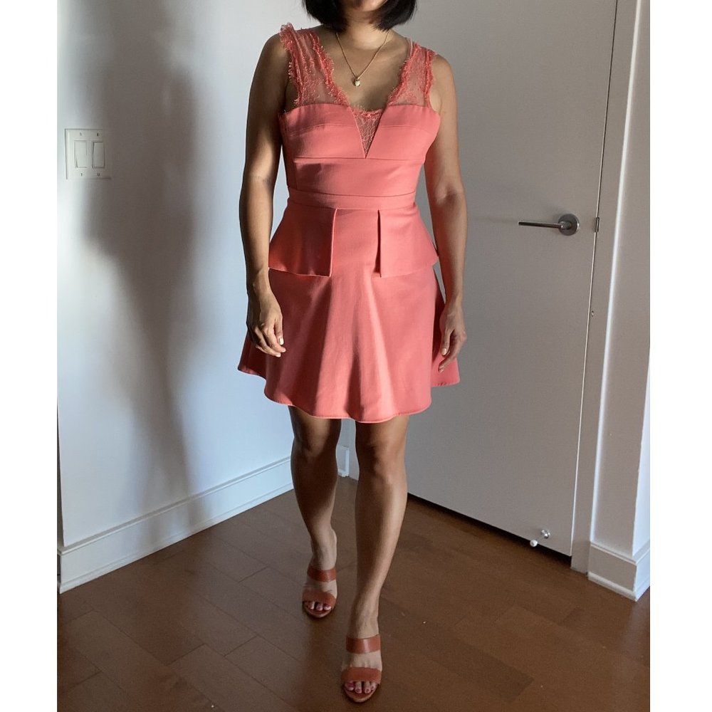 NWT BCBG MaxAzria Leann Pink Mini Lace Peplum Dress